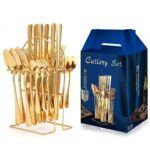 24PCS GOLD CUTLERY SET WITH STAND - Image 2