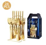 24PCS GOLD CUTLERY SET WITH STAND