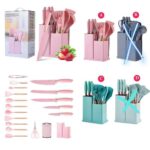 BIG SIZE 19PC QUALITY KITCHENWARE SILICON COOKING NONSTICK SPOON SET WITH CHOPPING BOARD AND KNIFE SET