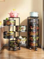 FLOOR MOUNTED MULTILAYER ROTATING (CIRCULAR) STAINLESS STEEL DRAWER TROLLEY for KITCHEN/BATH/LIVING ROOM - ORGANIZER STORAGE UNIT

• Classic & Durable Multi-Layer Vegetable Basket With Wheels
 • Kitchen & Bath/Living Room Rotating Storage Racks 
• Floor Mounted Multilayer Trolley - Image 2