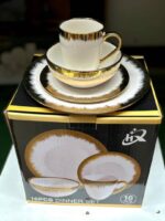 16PC HIGH QUAL GOLD/WHITE EUROPEAN LUXURY CERAMIC STONEWARE DINNER SET(ROUND SHAPE)


 4 Serving plate
4 Side plate
4 Soup bowls 
4 Cups - Image 2