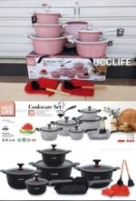 16PCS UCC LIFE COOKWARE SET…

Size:20/24/28/32cm
Grill pan 28cm
Sauce pan 18cm
2 anti scald cotton glove, 2 spoon set, 1 Apron